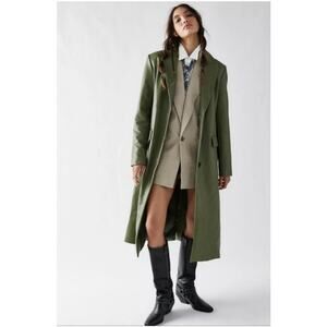 Free People Women's Trinity Faux Leather Trench Coat Long Sleeve Green Size XS